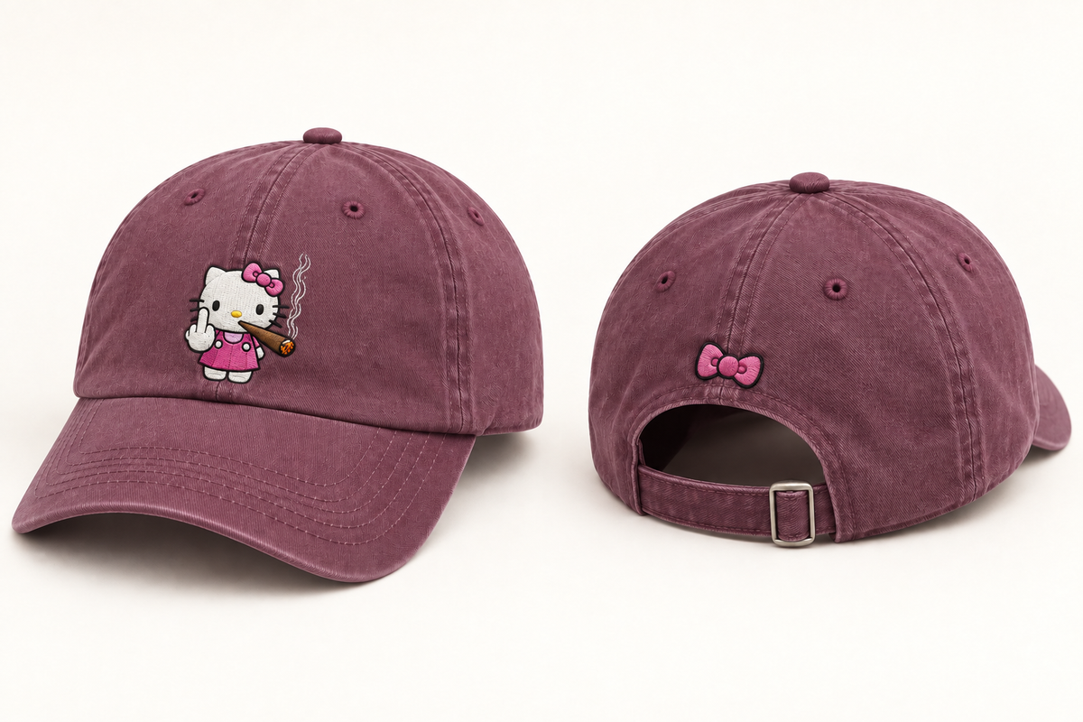 Tiny Trouble — Burgundy — front and back design mockup