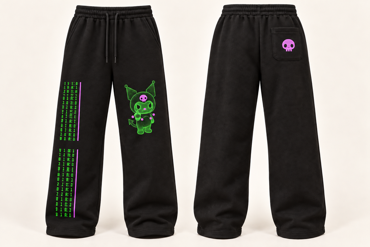 Virus Pants — Black — front and back design mockup